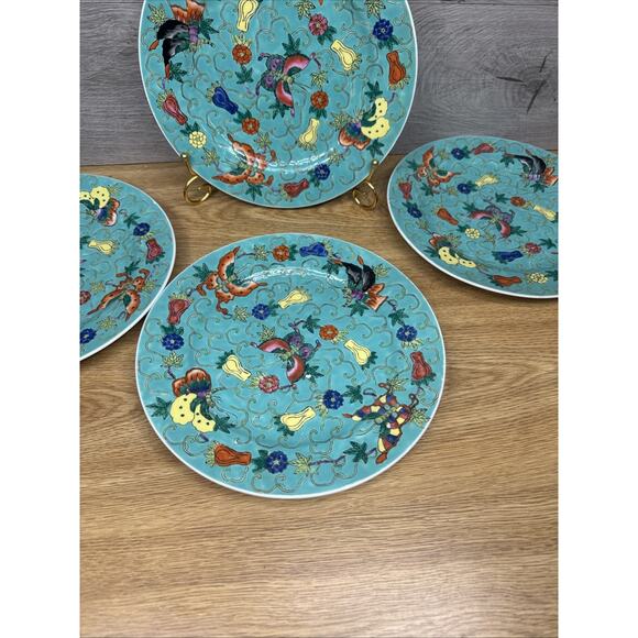 Chinoiserie Jingdezhen Zhongguo Asian Butterfly Plates 9.25”-set Of 4 - Picture 4 of 10